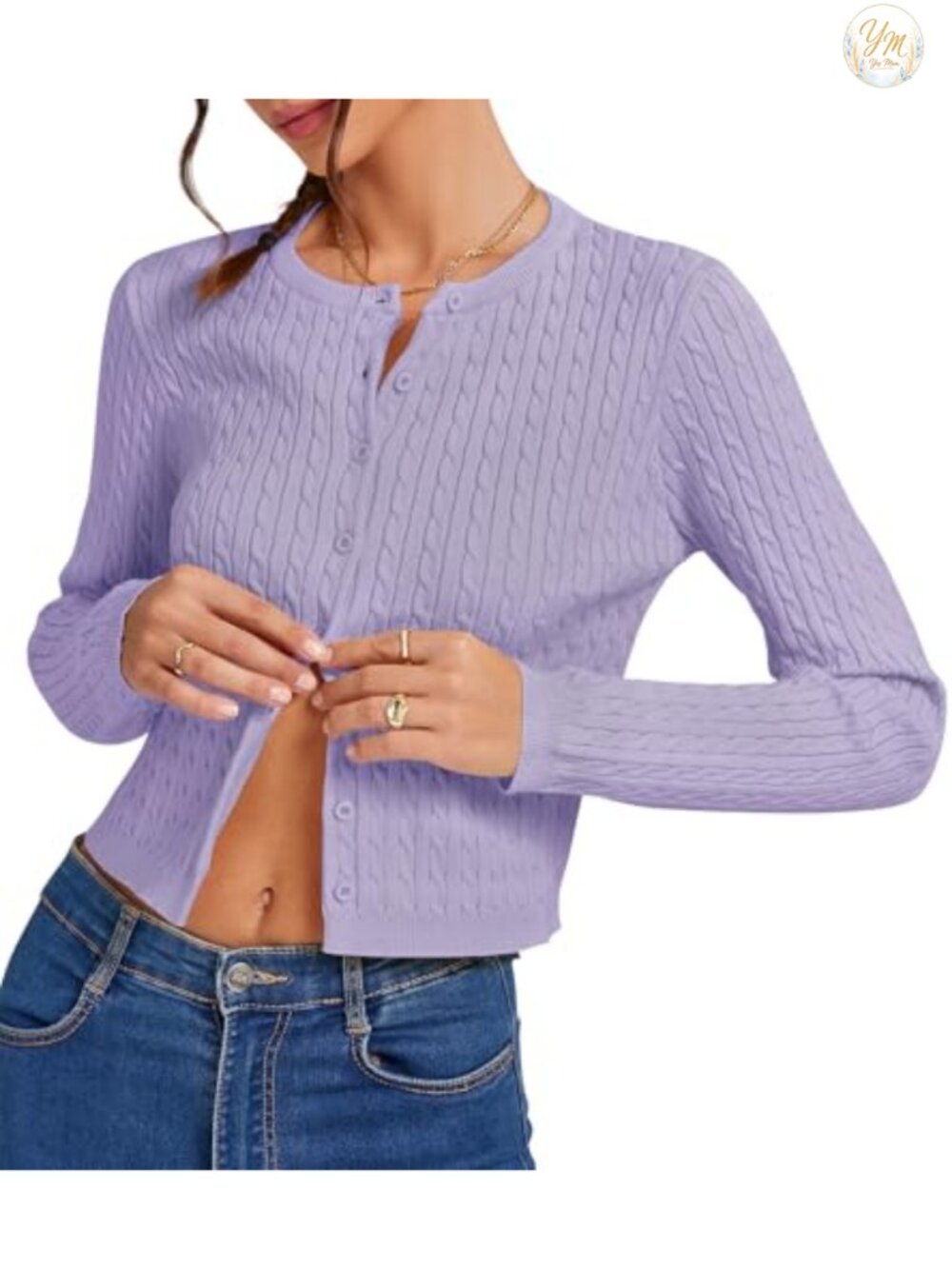 Cropped Cable Knit Cardigan Lightweight Button Up Long Sleeve Sweater